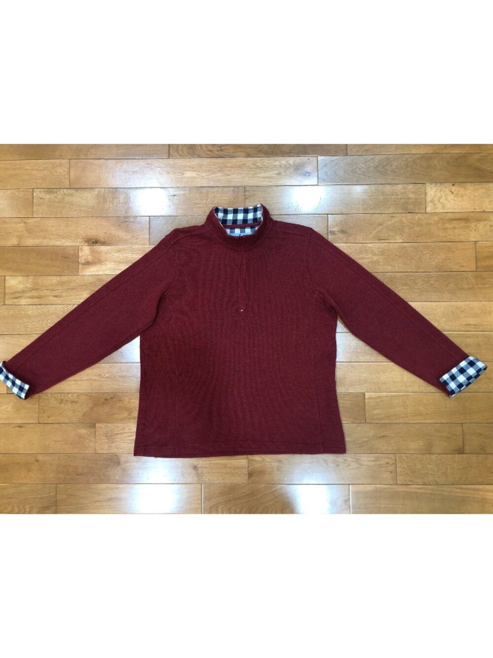 Orvis Maroon Cotton Quarter Zip Pullover Sweatshirt Plaid Trim Size L Gorpcore